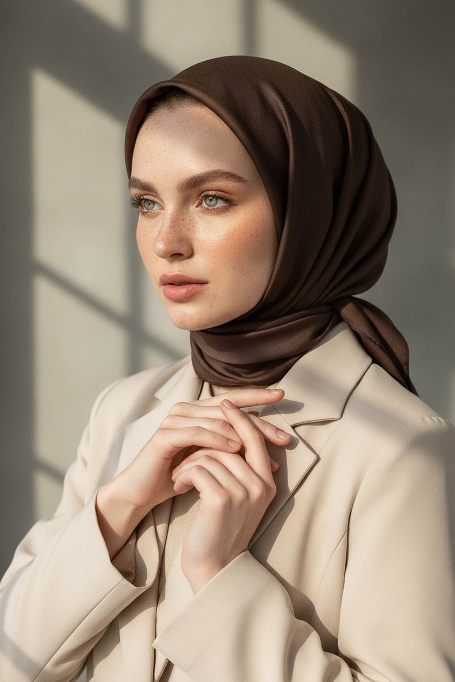 %100 Twill İpek Düz Kahverengi Renkli Daha Tok Exclusive Serisi 90x90 Eşarp Dikim Şekli : El Dikişi