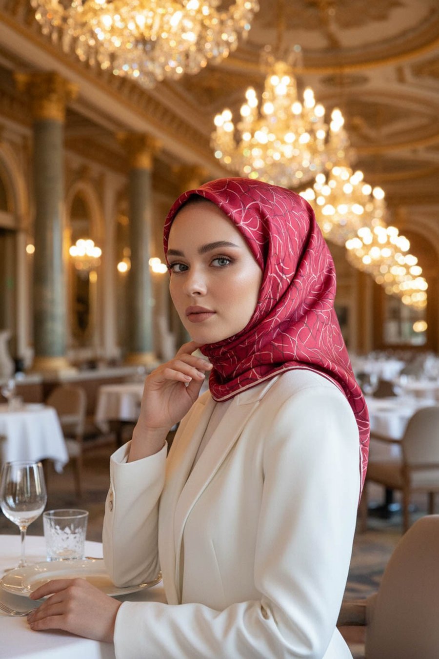%100 Twill İpek Degrade Desenli Bordo Renkli 90x90 Eşarp Dikim Şekli : El Dikişi