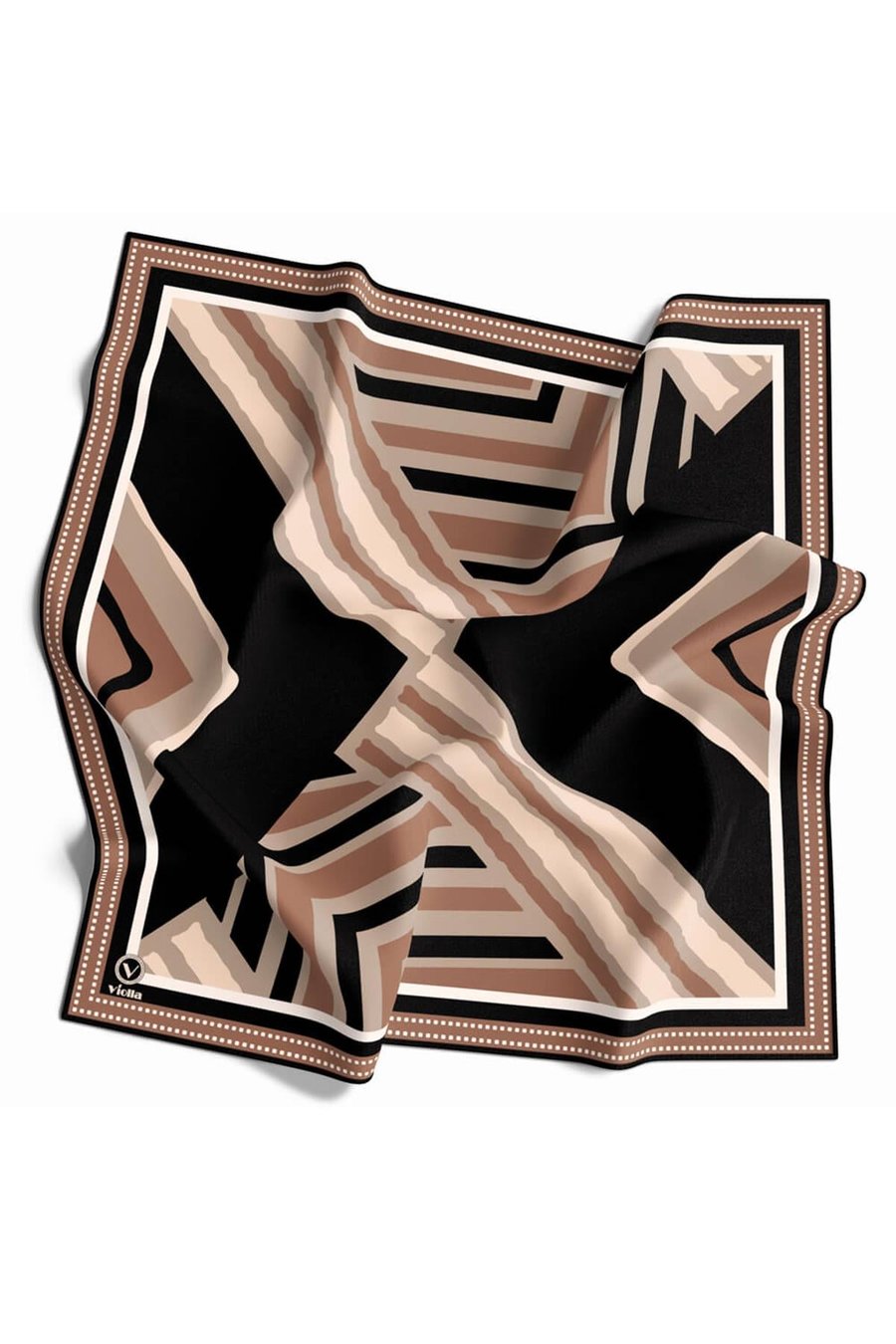 Soft Geometrik Desenli Bakır Renkli 90x90 Eşarp (İpek İçermez) Kenar Dikiş Şekli El Dikişli