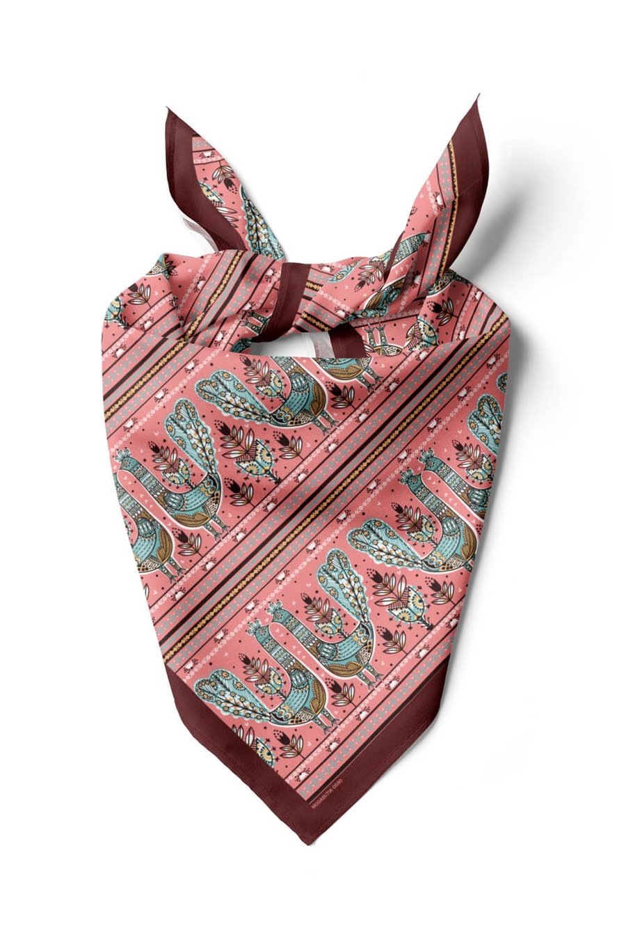 Violla Z52 Kadın Pembe Tavuskuşu Etnik Desenli 50x50 Bandana
