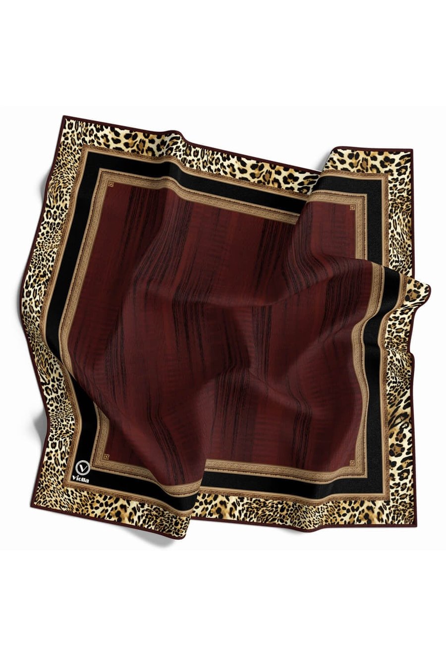 Soft Leopar Bordür Desenli Bordo Renkli 90x90 Eşarp (İpek İçermez) Kenar Dikiş Şekli El Dikişli