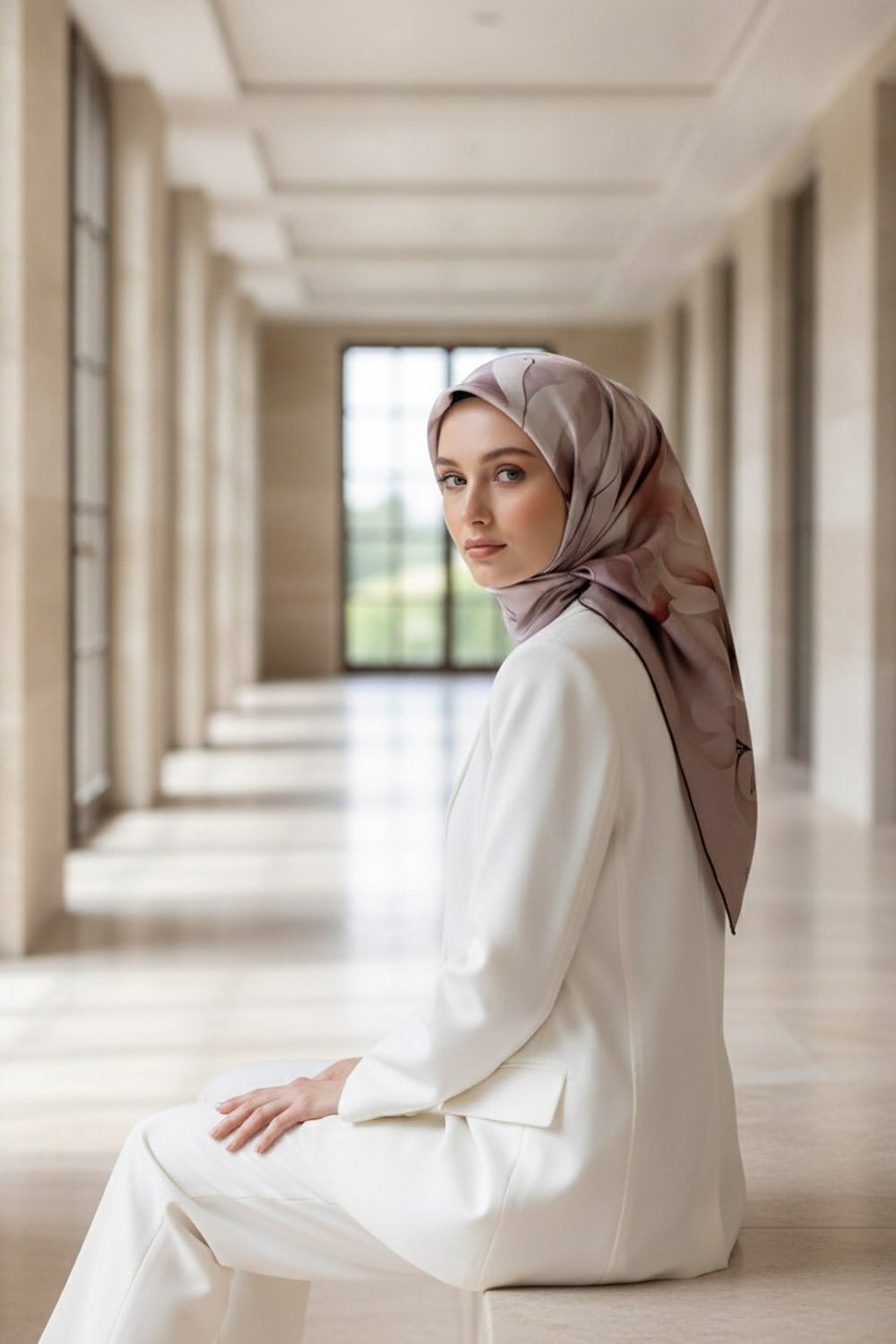 %100 Twill İpek Büyük Çiçek Desenli Pudra - Gül Kurusu Renkli 90x90 Eşarp Dikim Şekli : El Dikişi