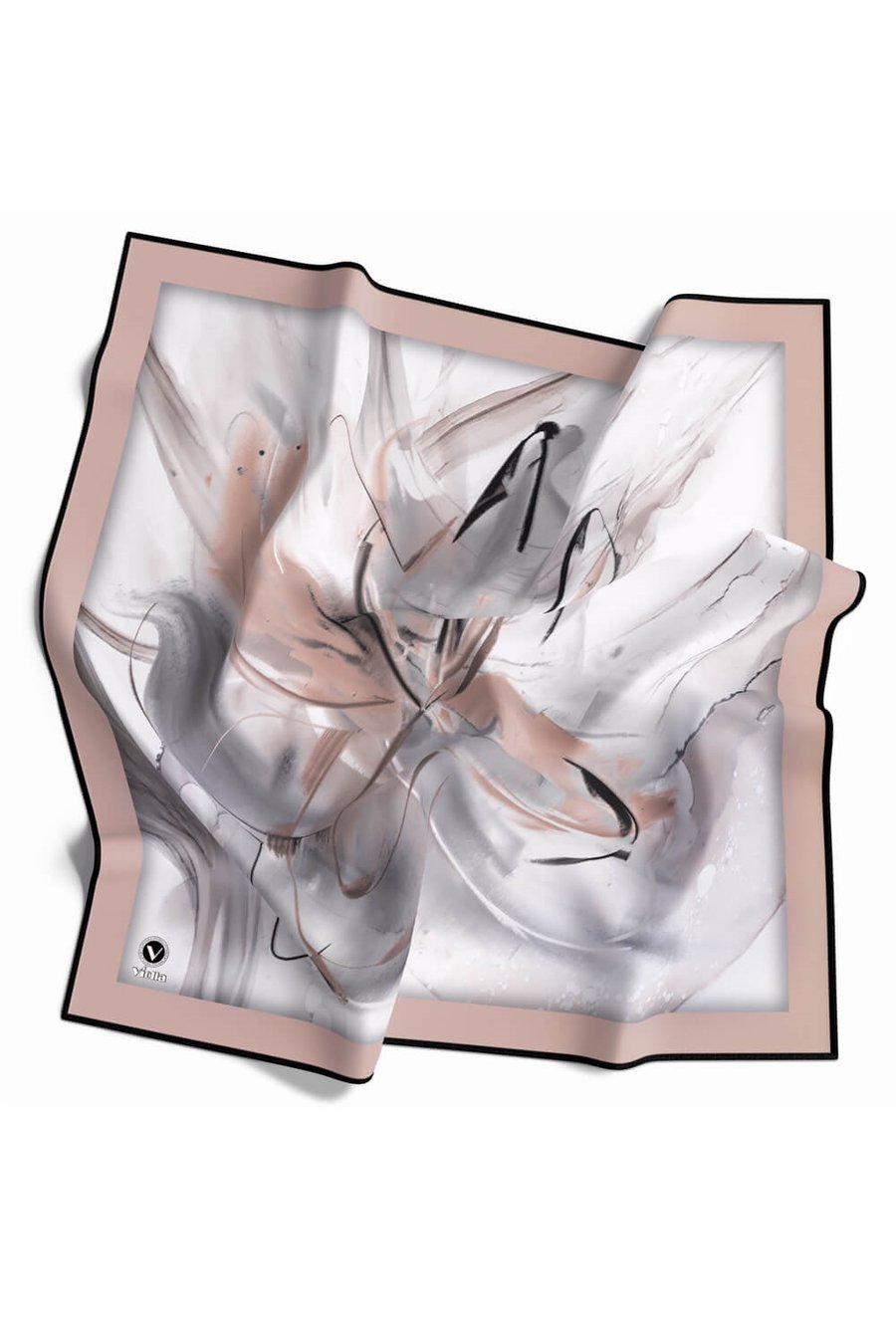 Twill Çiçek Tablo Desenli Bej Renkli 90x90 Eşarp (İpek İçermez) Kenar Dikiş Şekli El Dikişli