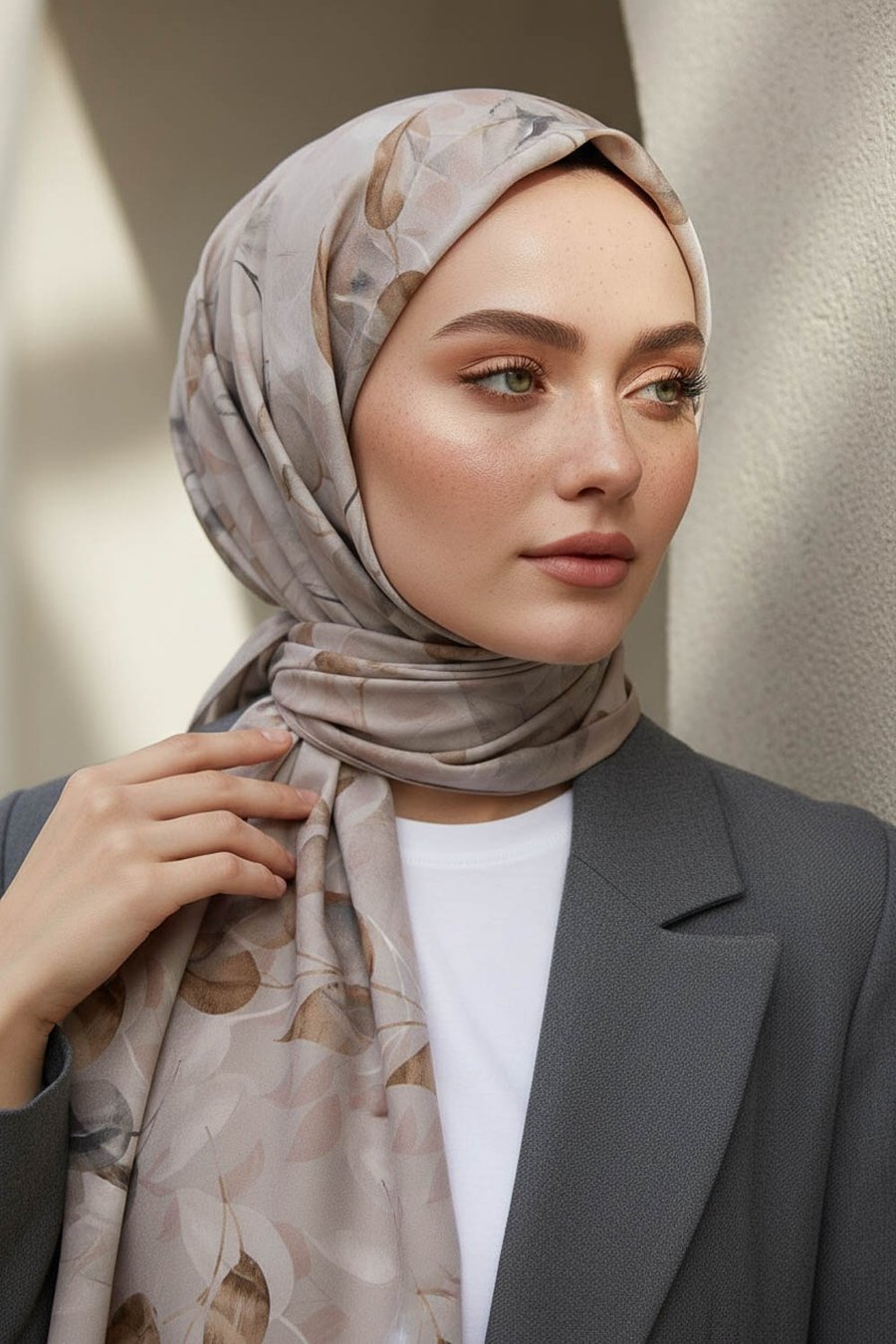 KREP SONBAHAR DESENLİ GRİ RENKLİ 75X195 KIRIŞMAZ ŞAL