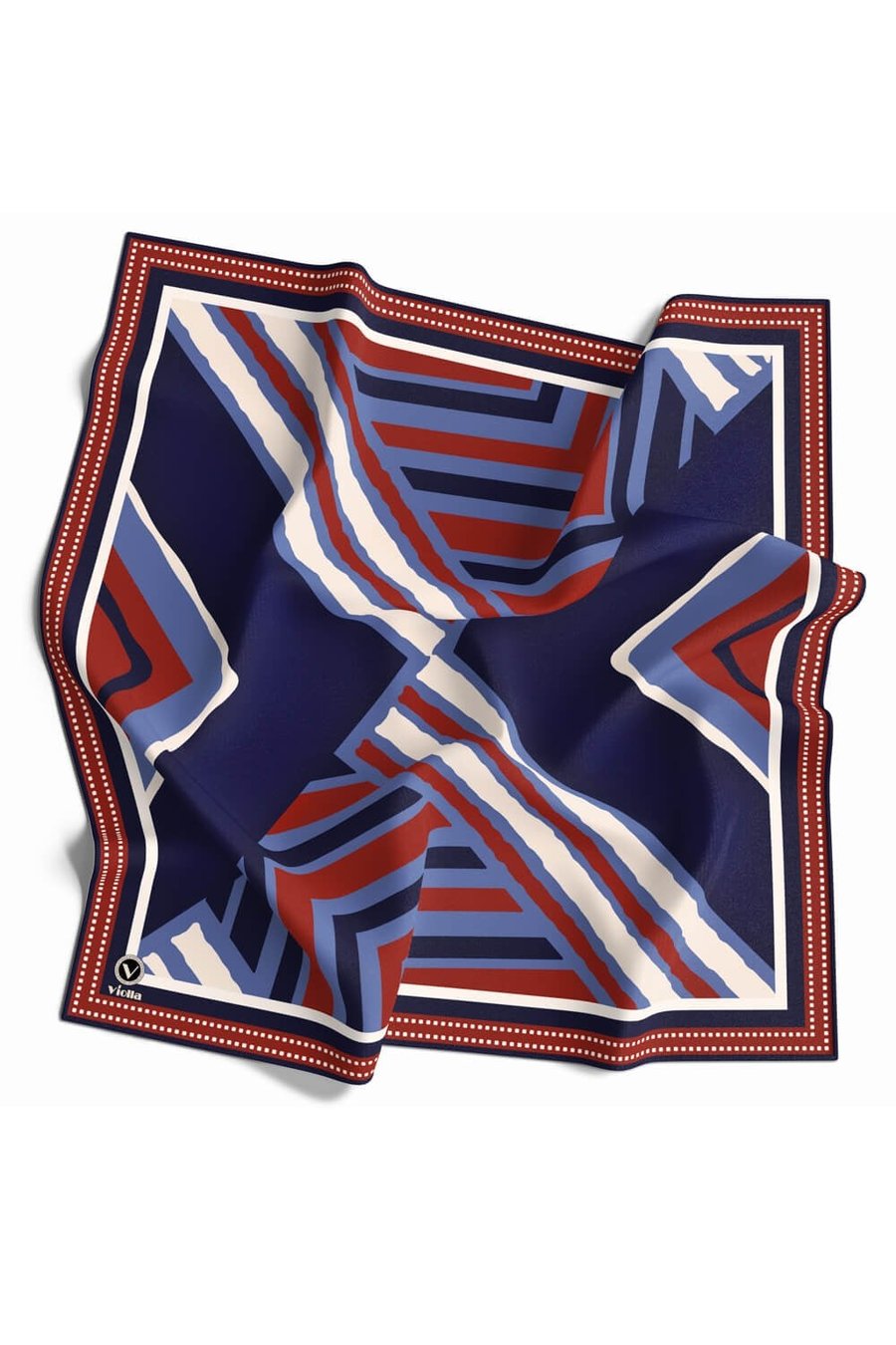 Soft Geometrik Desenli Lacivert - Kırmızı Renkli 90x90 Eşarp (İpek İçermez) Kenar Dikiş Şekli El Dikişli