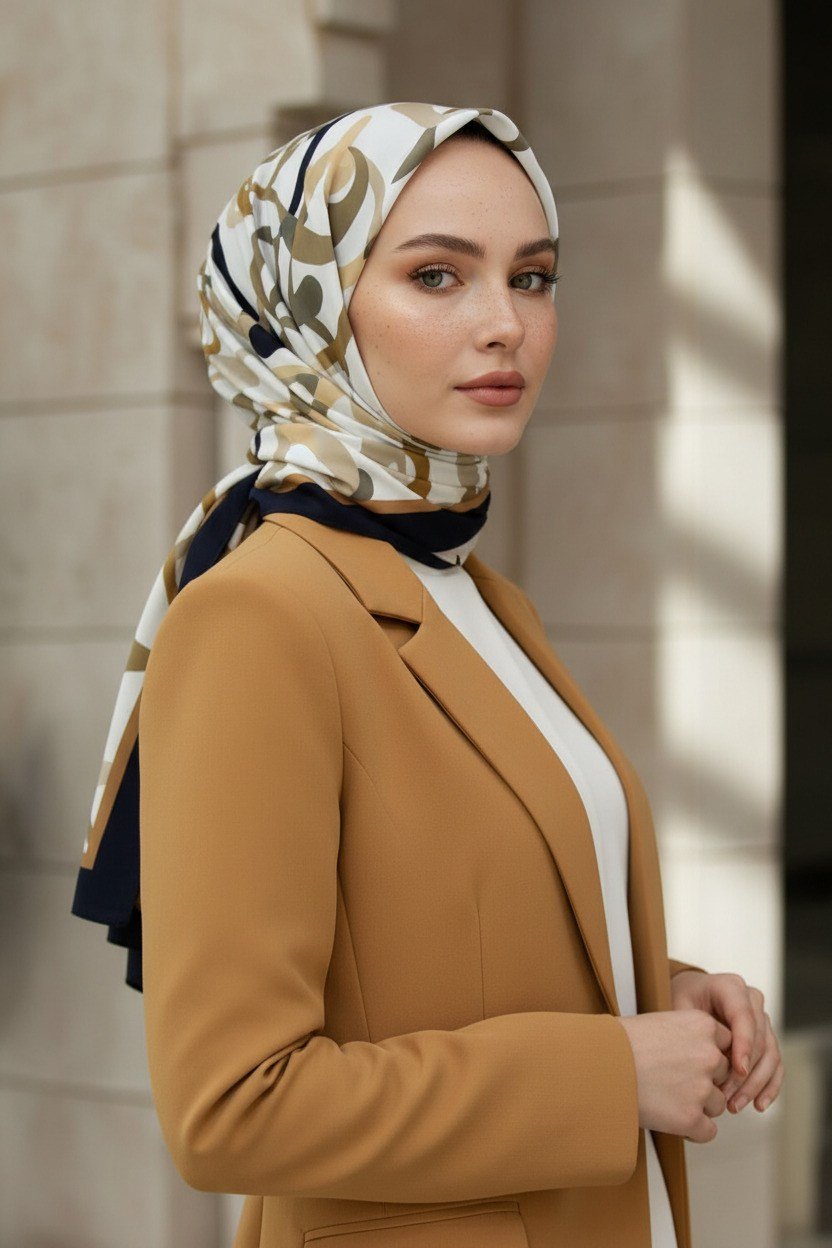 KREP BOOMERANG DESENLİ BEJ RENKLİ 75X195 KIRIŞMAZ ŞAL