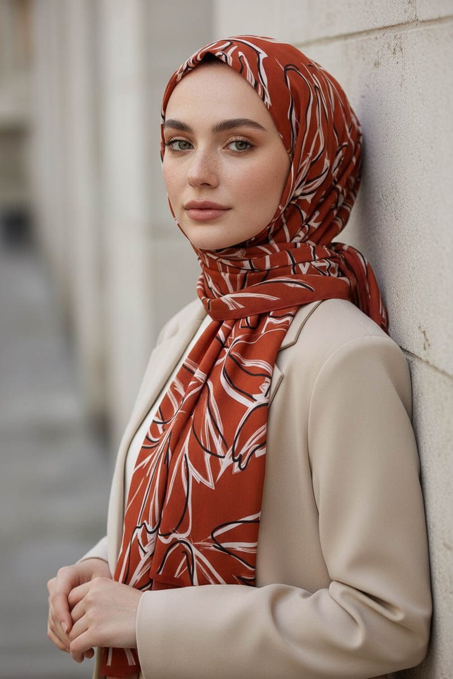 KREP YAPRAK DESENLİ TABA RENKLİ 75X195 KIRIŞMAZ ŞAL