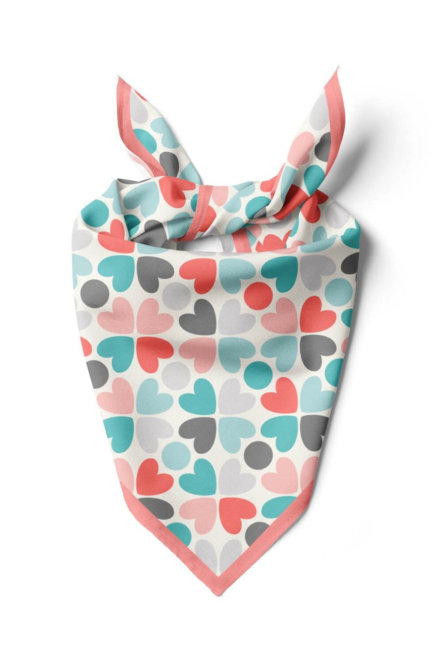 Violla Kadın Pembe  Mavi Kalp Desenli 50x50 Bandana HYL DG0546-22