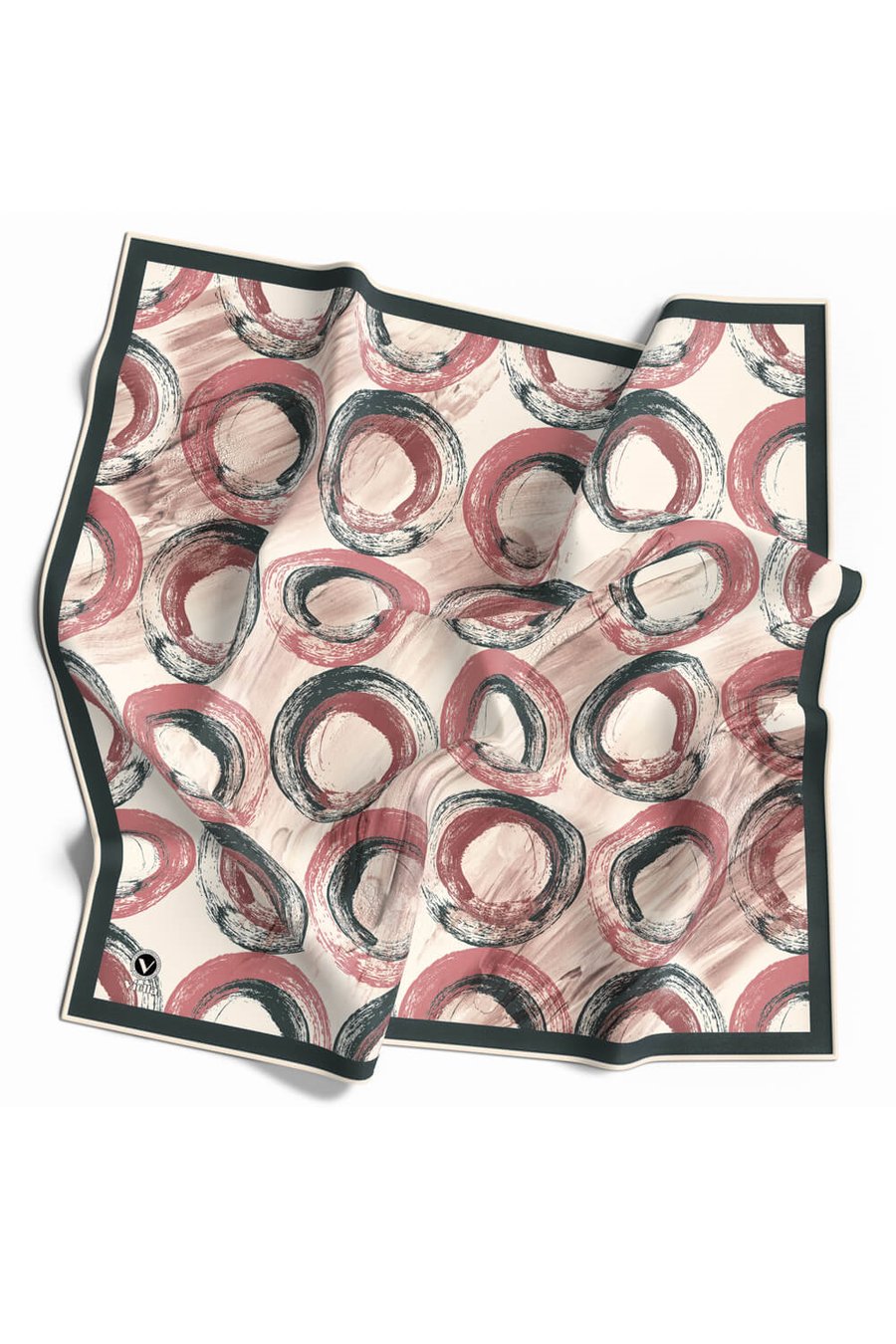 Twill Geometrik Fırça Darbesi Desenli Pudra Renkli 90x90 Eşarp (İpek İçermez) Kenar Dikiş Şekli El Dikişli