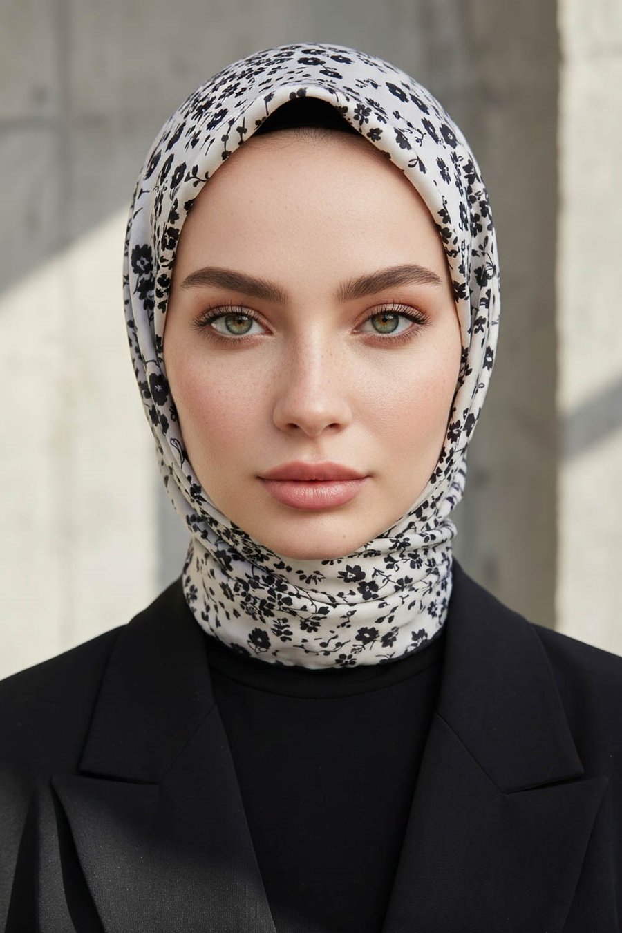%100 Twill İpek Çıtır Çiçek Desenli Krem - Siyah Renkli 90x90 Eşarp Dikim Şekli : El Dikişi