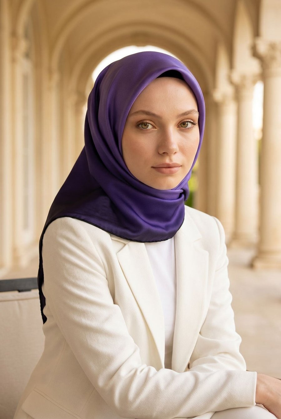 %100 Twill İpek Eşarp 90x90 Mor Degrade Desenli El Dikişli Kadın Eşarp