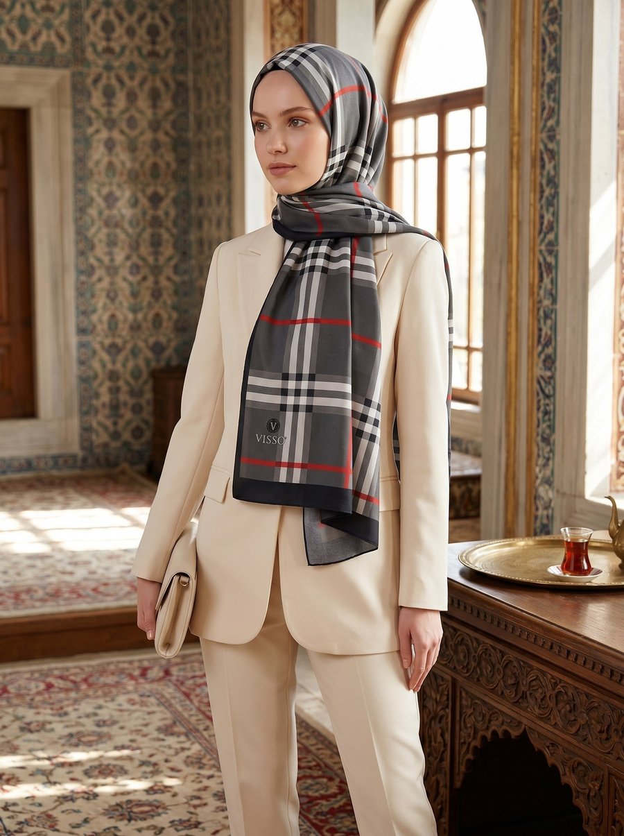 KREP EKOSE DESENLİ SİYAH RENKLİ 75X195 KIRIŞMAZ ŞAL