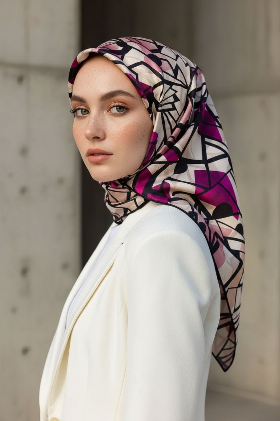 %100 Twill Renkli Petek Desenli Fuşya - Pembe Renkli 90x90 Eşarp Dikim Şekli: El Dikişii