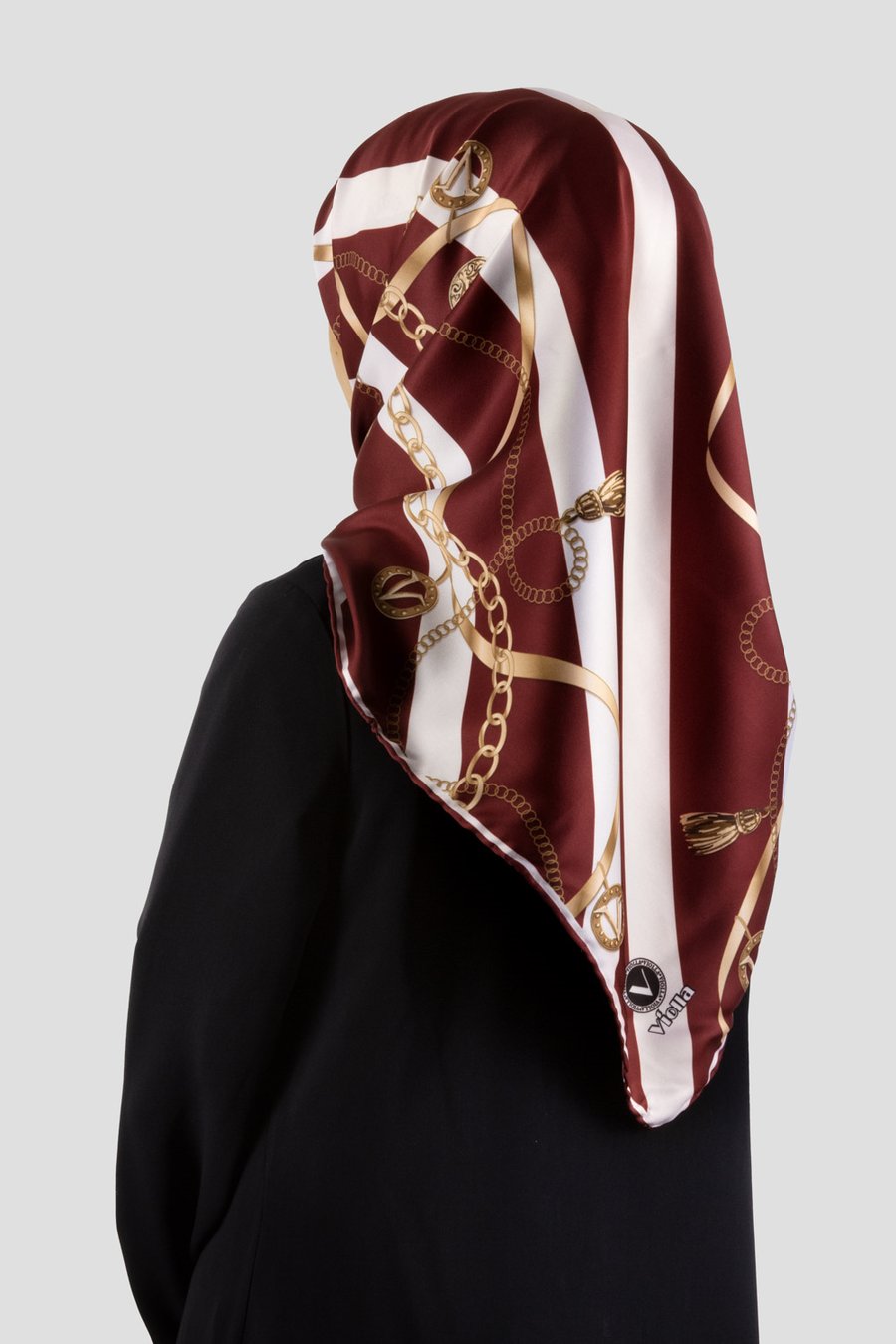 Twill Çizgili Kemer ve Zinci Desenli Bordo Renkli 90x90 Eşarp (İpek İçermez) Kenar Dikiş Şekli El Dikişli