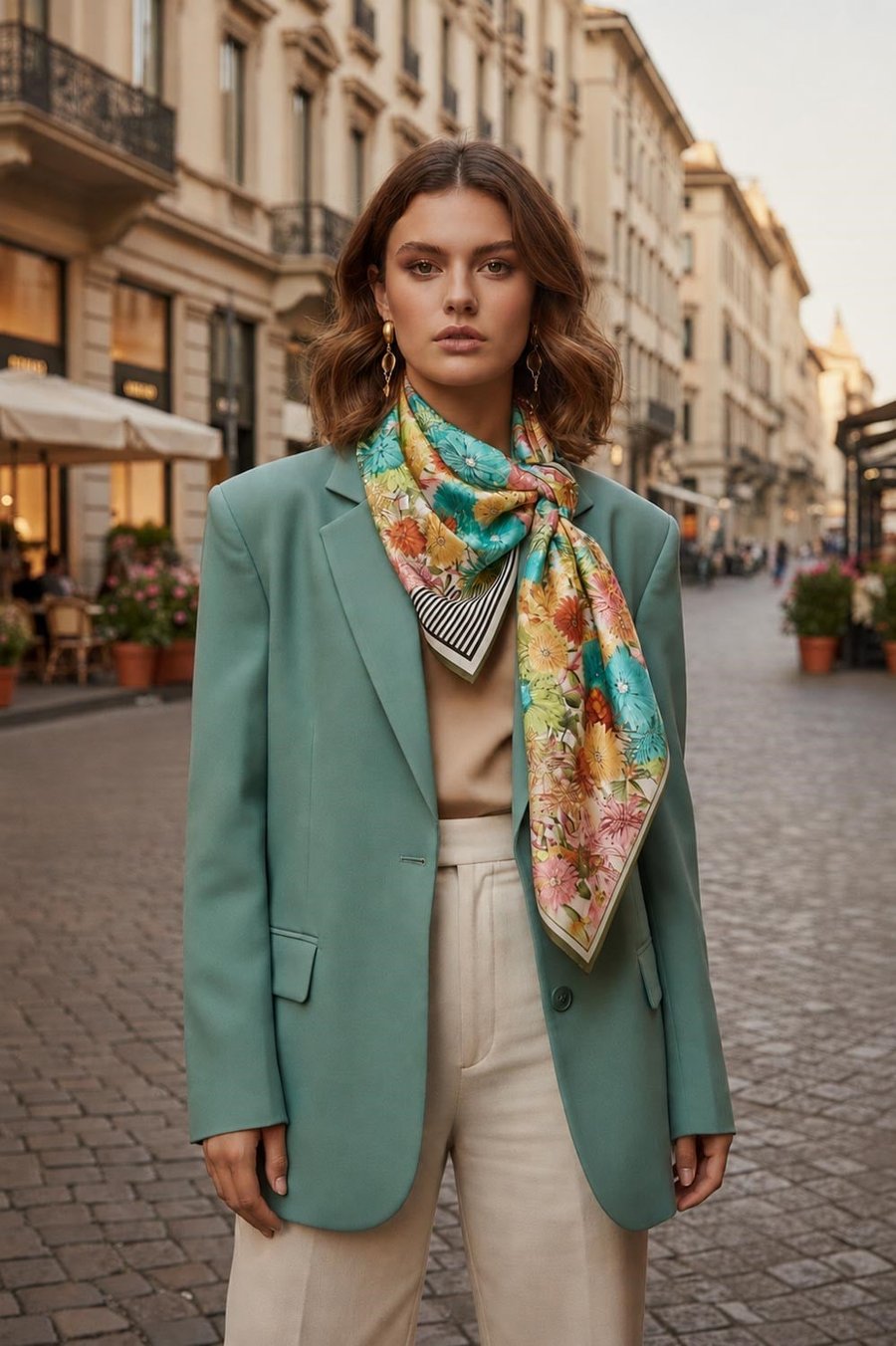 %100 İpek Kadın Desenli Bandana 80x80