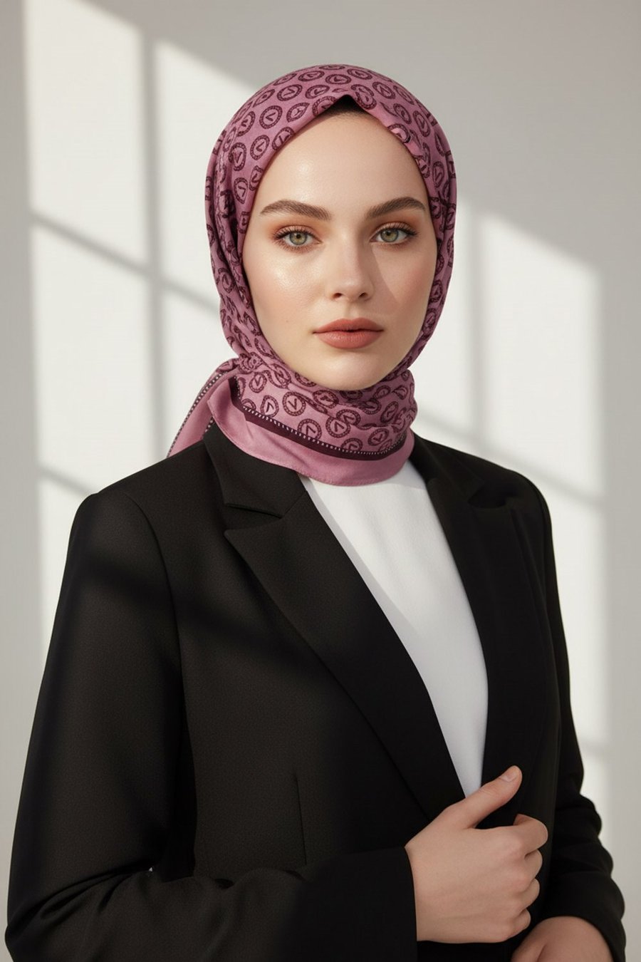 KREP DEGRADELİ MONOGRAM DESENLİ PUDRA RENKLİ 75X195 KIRIŞMAZ ŞAL