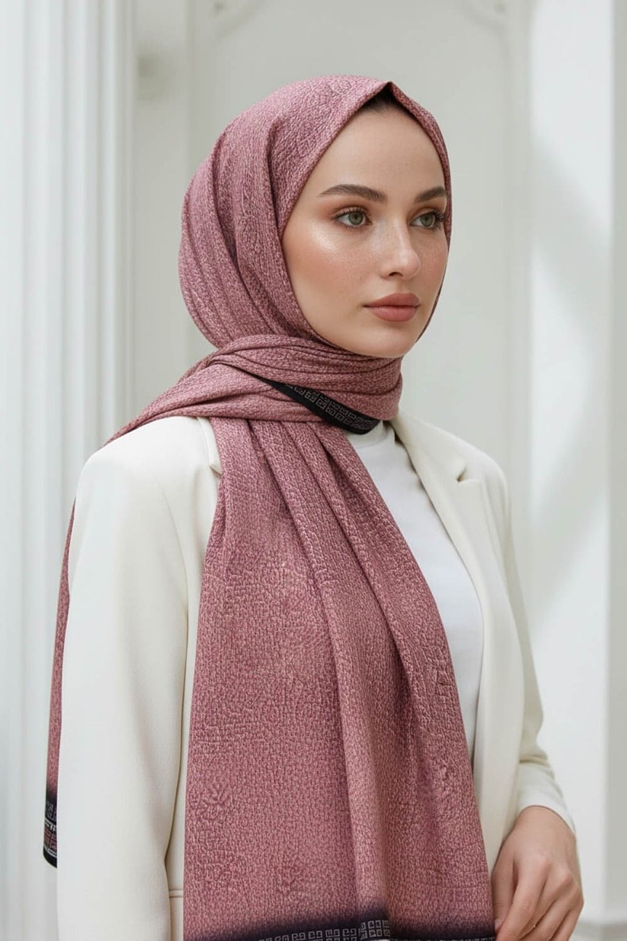 KREP DESENLİ PUDRA RENKLİ 75X195 KIRIŞMAZ ŞAL