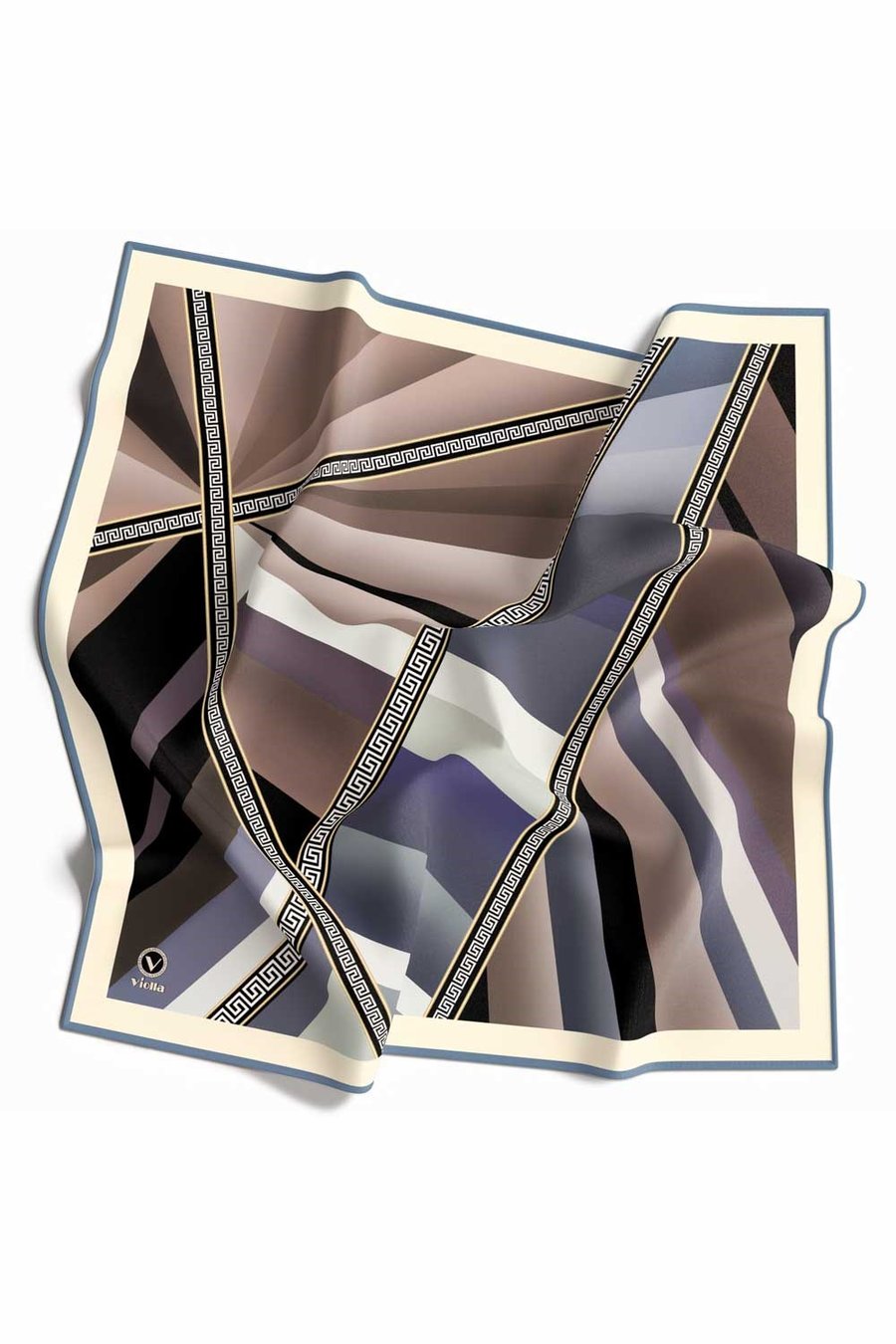 Kristal Geometrik Desenli Bej - İndigo Renkli 90x90 Dikim Şekli : El Dikişi Eşarp (İpek İçermez)