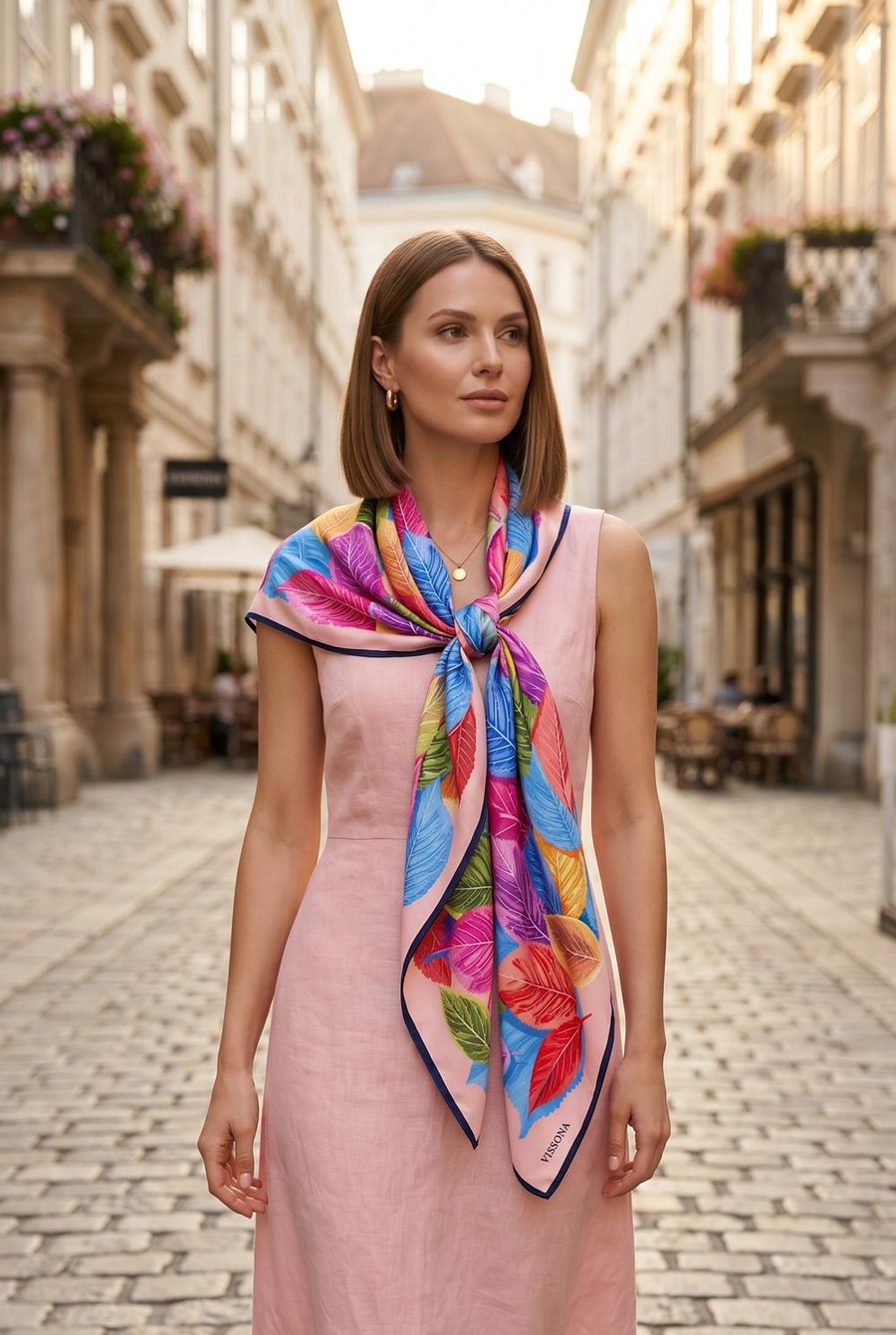 %100 İpek Kadın Desenli Bandana 80x80