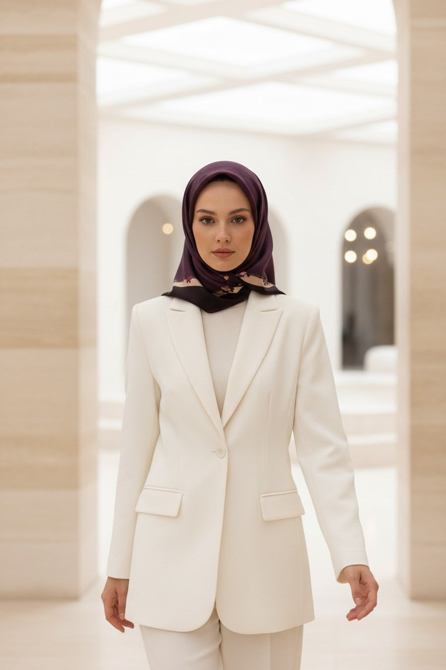 %100 Twill İpek Kenar Motifi Çiçek Desenli Şarabi - Bej Renkli 90x90 Eşarp Dikim Şekli : El Dikişi