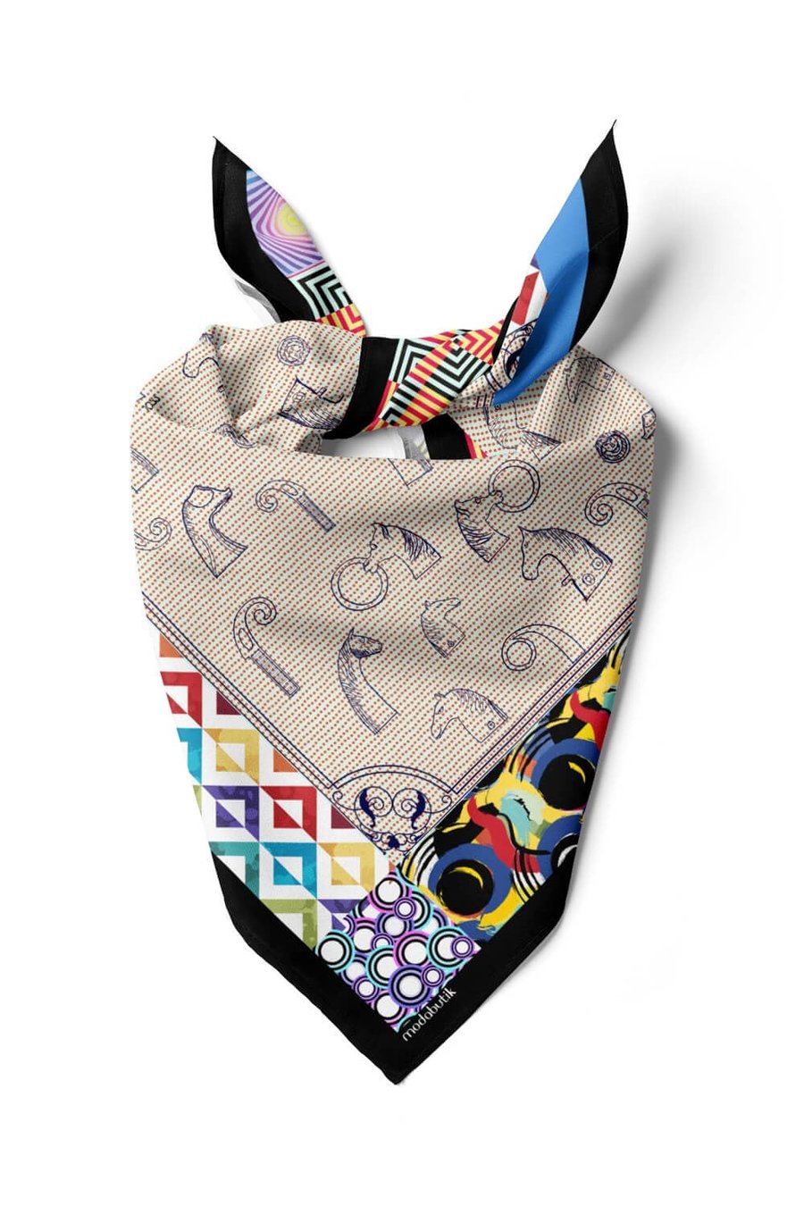 Violla Kadın Krem Mavi Satranç Desenli 50x50 Bandana