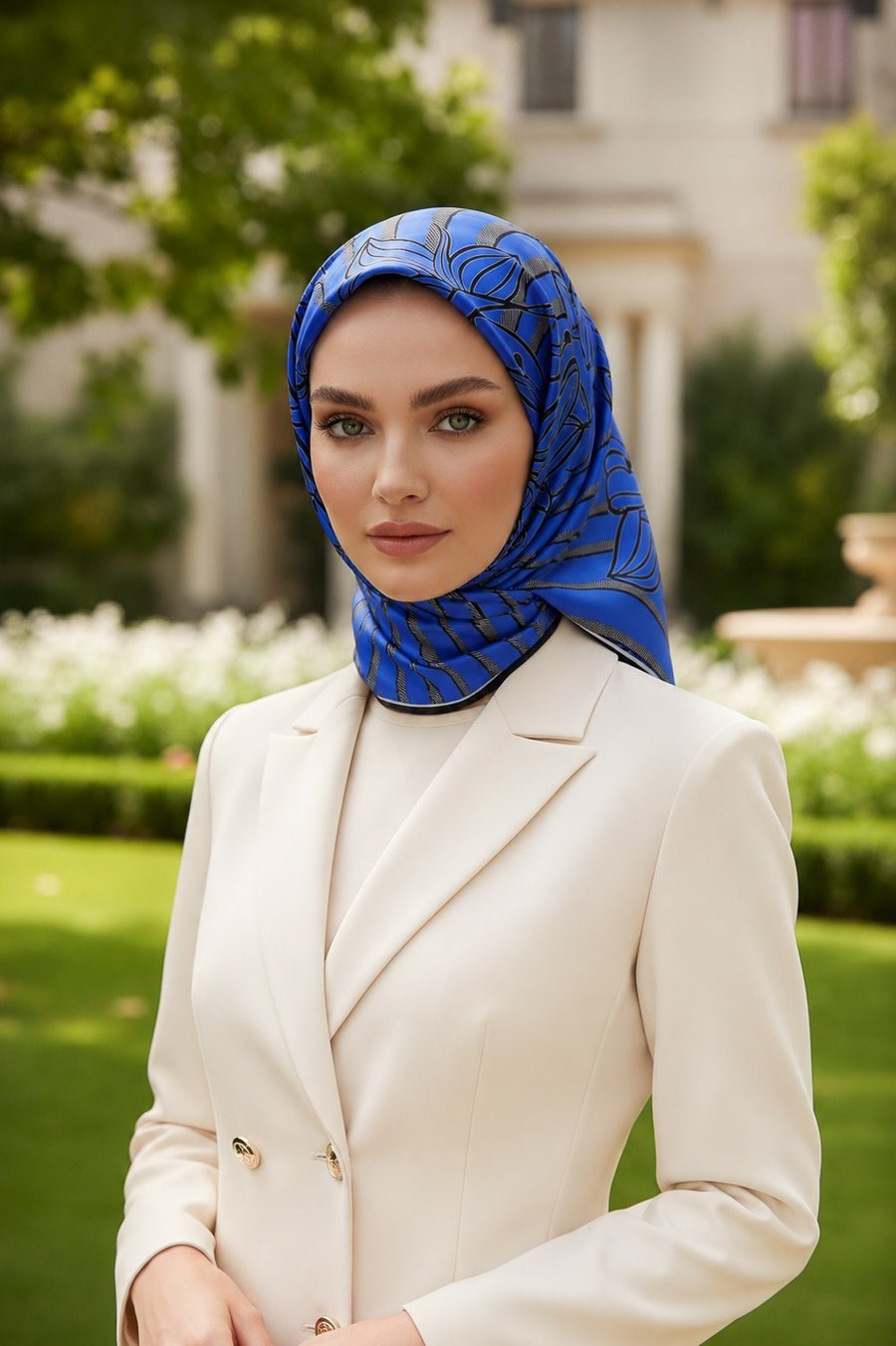 %100 Twill İpek Çizgili Çiçek Desenli Saks - Siyah Renkli 90x90 Eşarp Dikim Şekli : El Dikişi