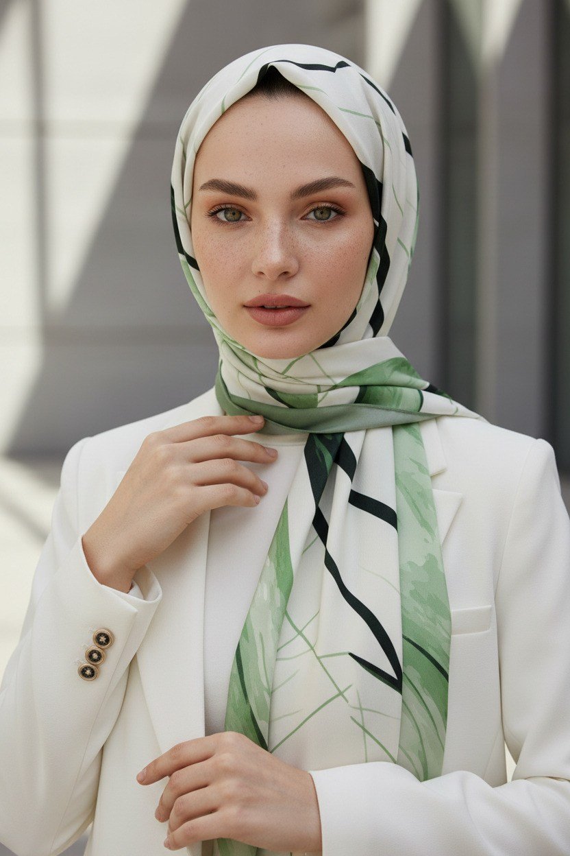 KREP ÇİZGİ DESENLİ MİNT YEŞİLİ RENKLİ 75X195 KIRIŞMAZ ŞAL
