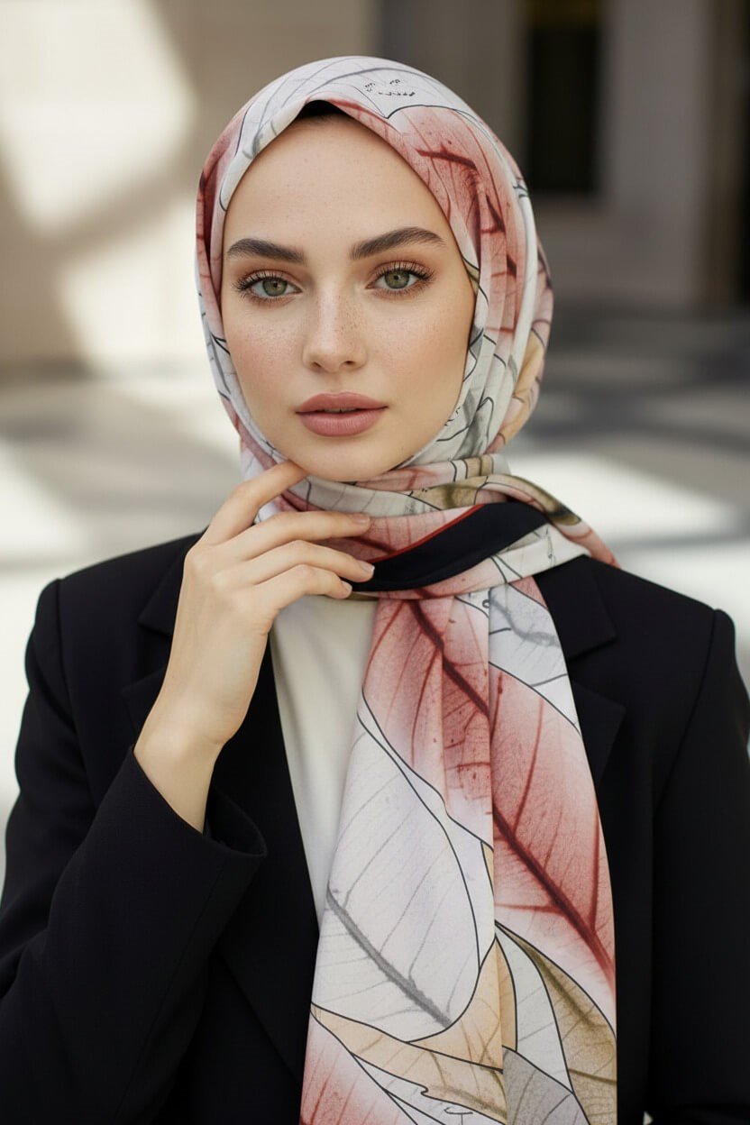 KREP YAPRAK DESENLİ KIRMIZI RENKLİ 75X195 KIRIŞMAZ ŞAL