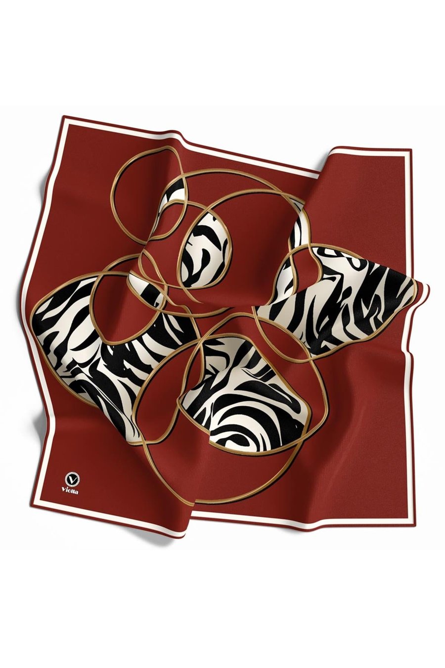 Soft Çember ve Zebra Desenli Kırmızı Renkli 90x90 Eşarp (İpek İçermez) Kenar Dikiş Şekli El Dikişli