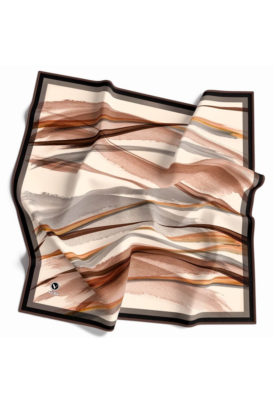 Twill Fırça Desenli Sütlükahve - Gri Renkli 90x90 Eşarp (İpek İçermez) Kenar Dikiş Şekli El Dikişli