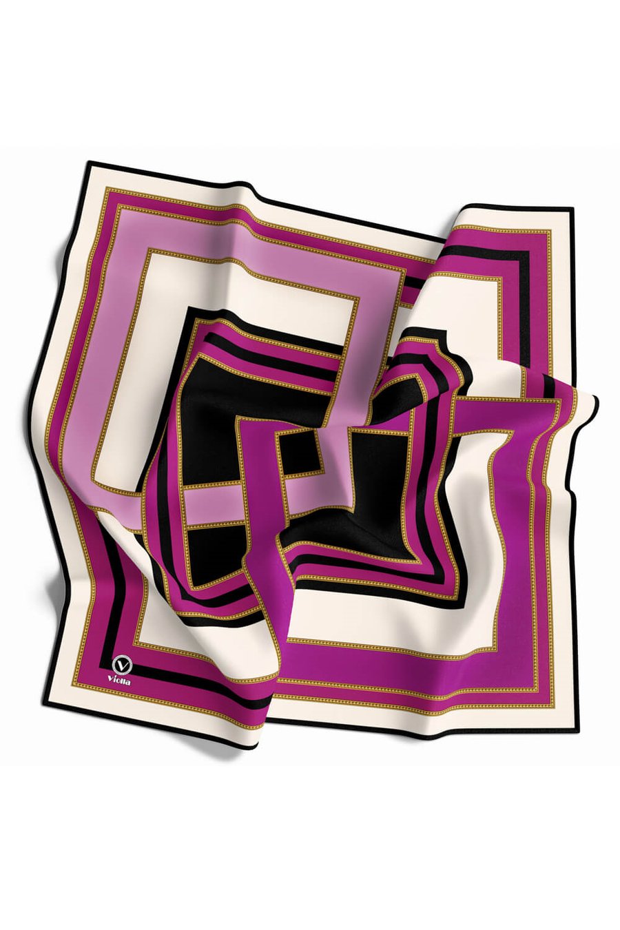 Twill Çerçeve Desenli Mürdüm - Siyah Renkli 90x90 Eşarp (İpek İçermez) Kenar Dikiş Şekli El Dikişli