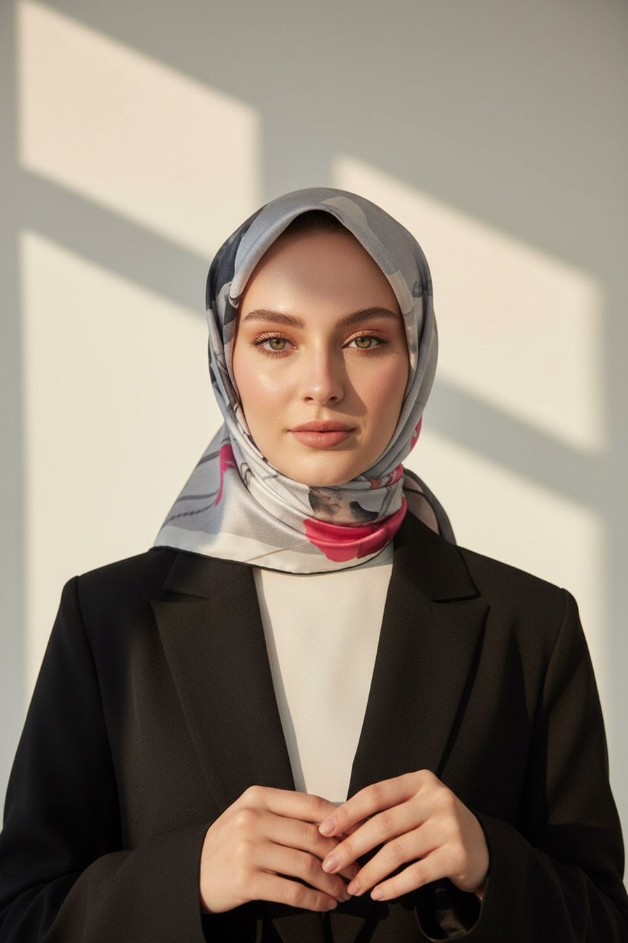 %100 Twill İpek Büyük Çiçek Desenli 90x90 Eşarp Dikim Şekli : El Dikişi