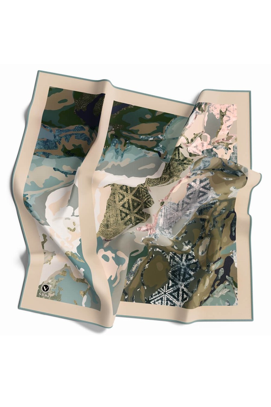 Kristal Batikli Ve Etnik Desenli Mint Yeşili Renkli 90x90 Eşarp (İpek İçermez) Kenar Dikiş Şekli El Dikişli