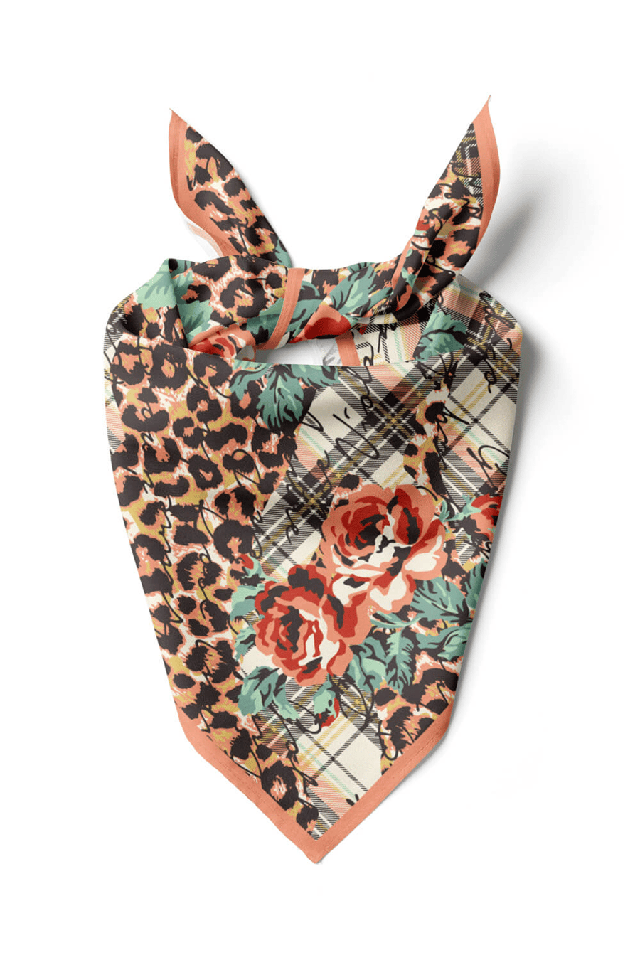 V25 Modabutik Leopar ve Gül Desenli Bandana