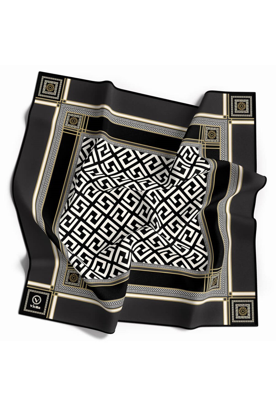 Twill Antik Desenli Füme Renkli 90x90 Eşarp (İpek İçermez) Kenar Dikiş Şekli El Dikişli