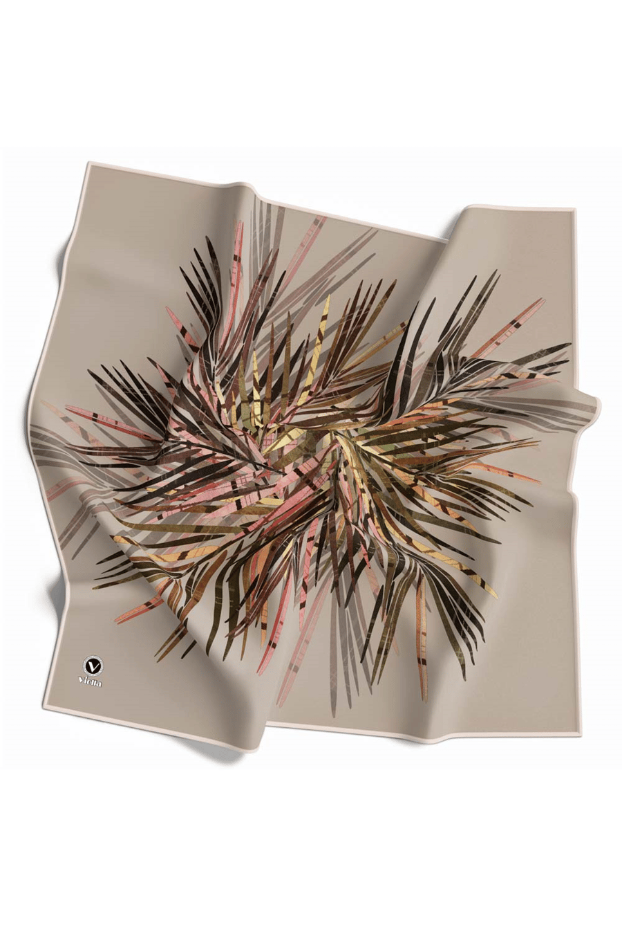 Twill Havai Fişek Desenli Bej Renkli 90x90 Eşarp (İpek İçermez) Kenar Dikiş Şekli El Dikişli