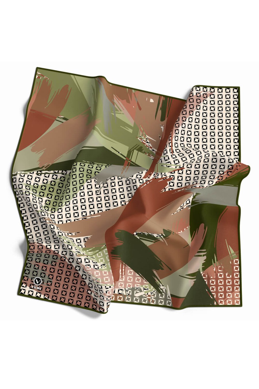 Rayon Geometrik Fırça Desenli Haki Renkli 90x90 Dikim Şekli : El Dikişi Eşarp (İpek İçermez) Kenar Dikiş Şekli El Dikişli