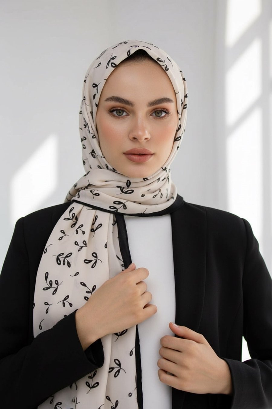 KREP YAPRAK DESENLİ KREM RENKLİ 75X195 KIRIŞMAZ ŞAL