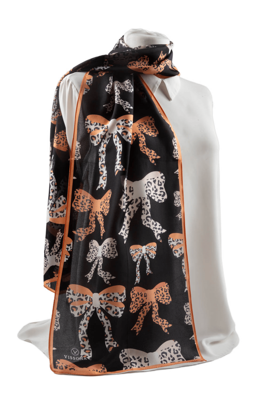 SATEN İPEK LEOPAR FİYONK DESENLİ KADIN FULAR
