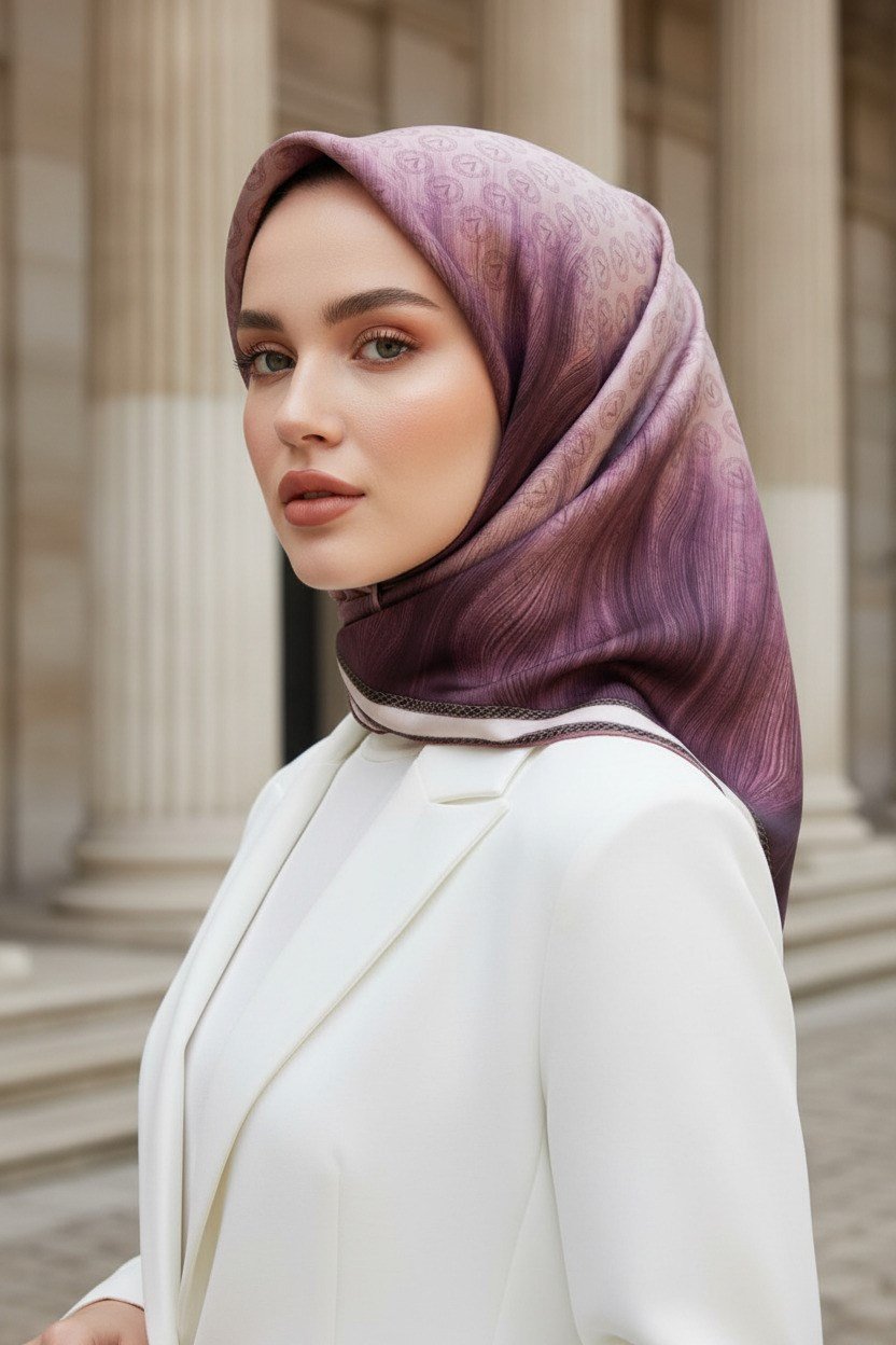 100% Twill İpek Monogram Desenli Pudra Renkli 90x90 Dikim Şekli : El Dikişi Eşarp