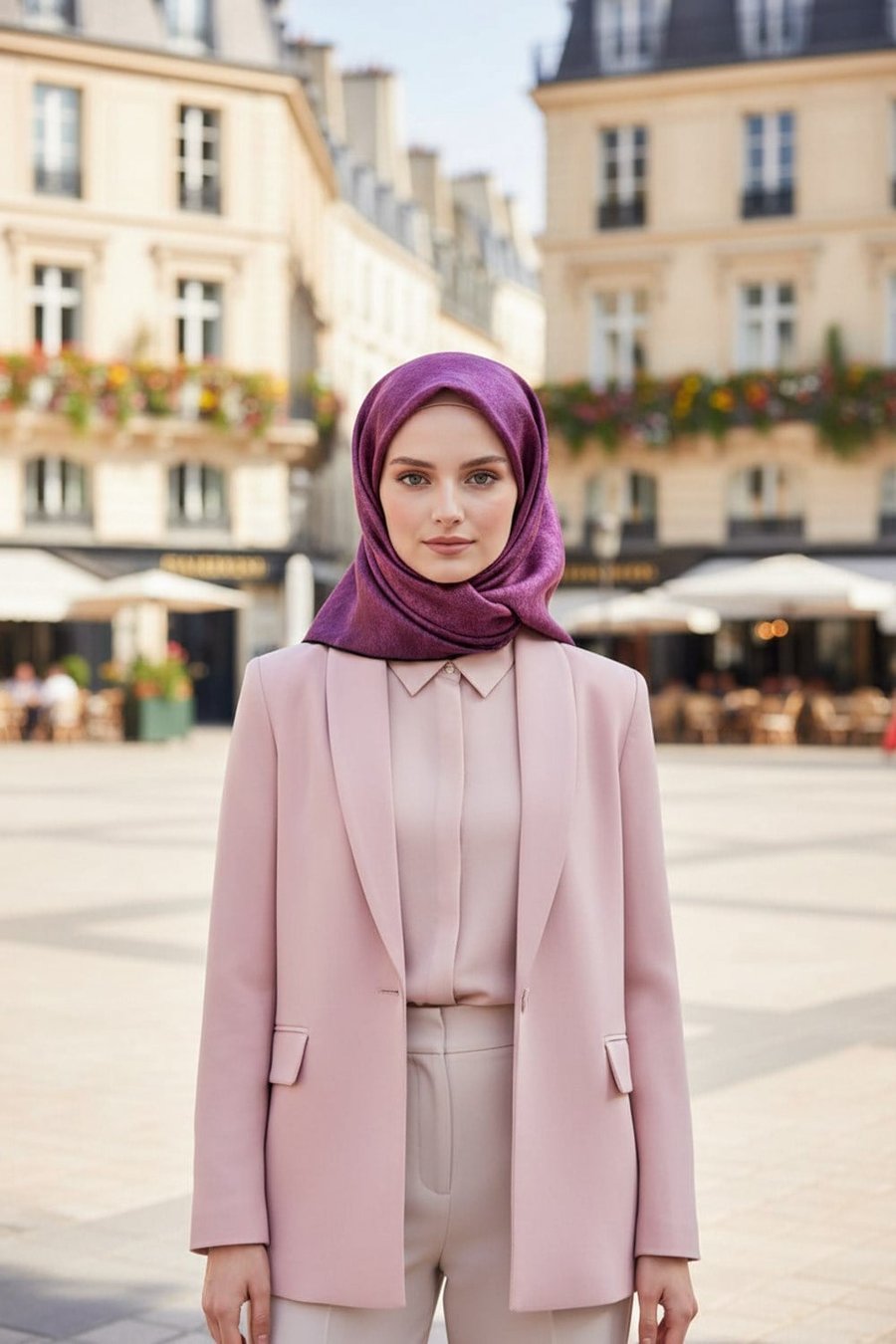 %100 Twill İpek Doku Desenli Lila Renkli 90x90 Eşarp Dikim Şekli : El Dikişi
