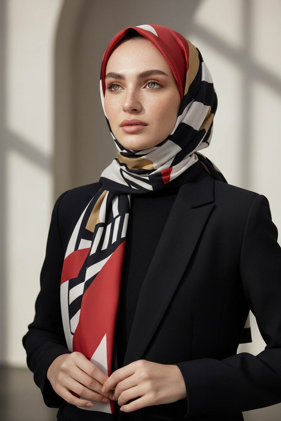KREP DESENLİ BEJ RENKLİ 75X195 KIRIŞMAZ ŞAL