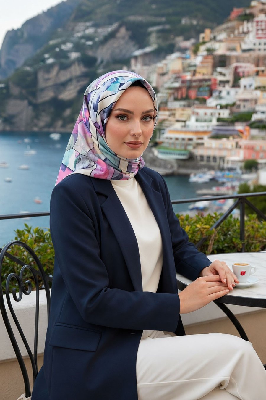 %100 Twill İpek Bahar Çiçekleri Desenli Lila - Su Yeşili Renkli 90x90 Eşarp Kenar Dikiş Şekli El Dikişli
