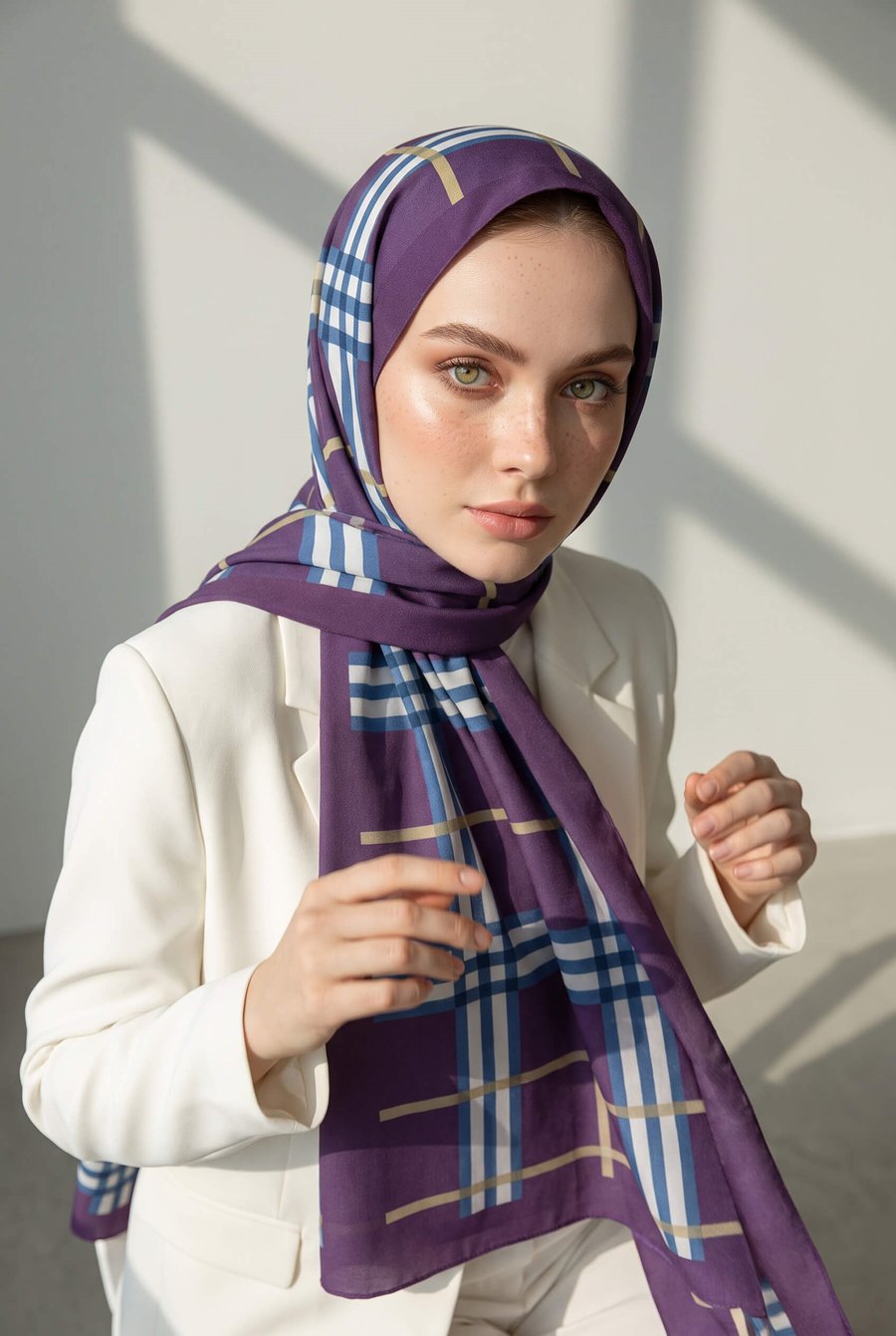 KREP EKOSE DESENLİ MÜRDÜM RENKLİ 75X195 KIRIŞMAZ ŞAL