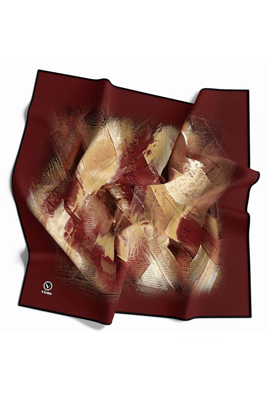 Twill Fırça Efektli Desenli Bordo Renkli 90x90 Eşarp (İpek İçermez) Kenar Dikiş Şekli El Dikişli