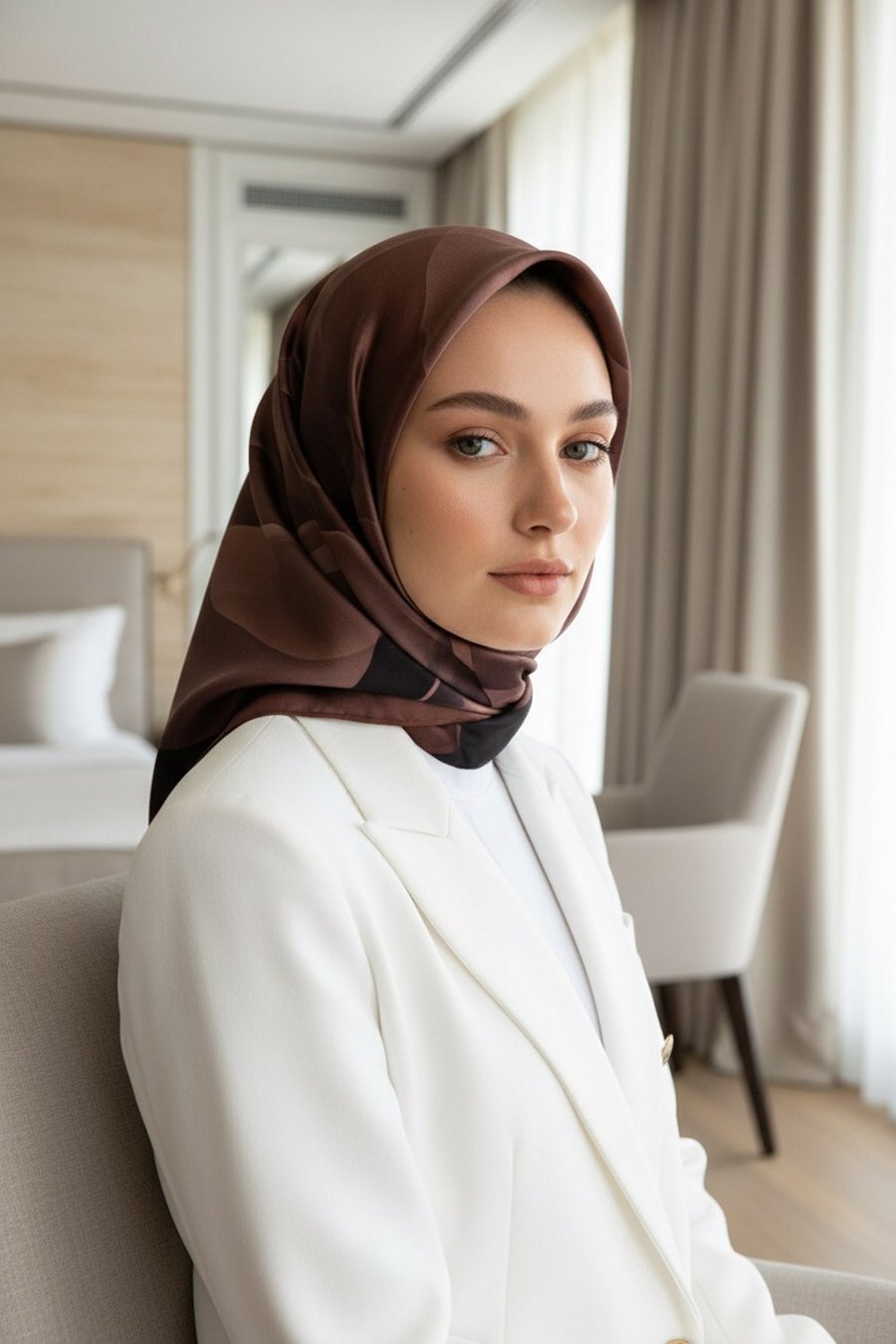 %100 Twill İpek Çiçek Desenli Soğan Kabuğu Renkli 90x90 Eşarp Dikim Şekli : El Dikişi