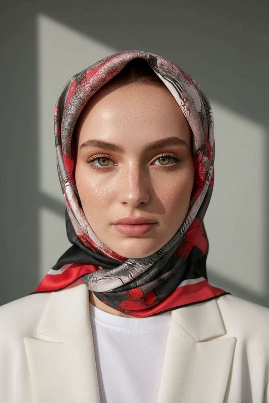 %100 Twill İpek Yağlı Boya Çiçek Desenli Nar Çiçeği Renkli 90x90 Eşarp Dikim Şekli : El Dikişi