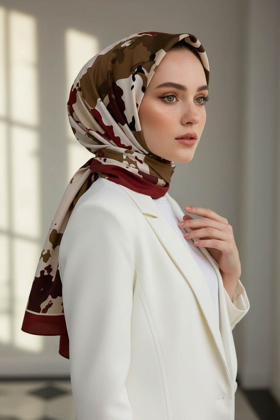 KREP BOYA EFEKTİ DESENLİ BORDO RENKLİ 75X195 KIRIŞMAZ ŞAL