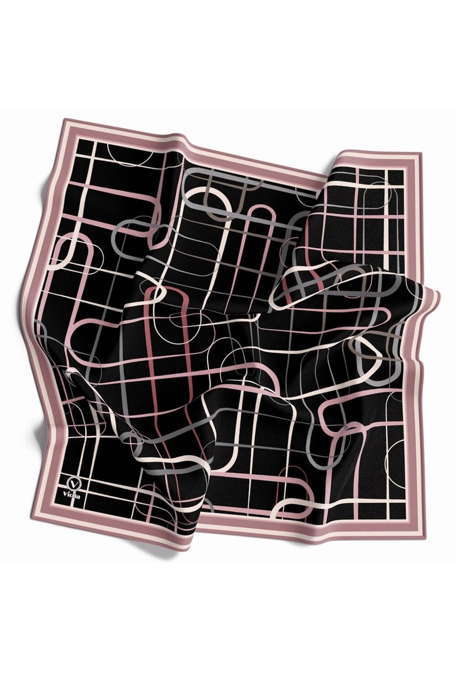Twill Geometrik Desenli Pudra Renkli 90x90 Eşarp (İpek İçermez) Dikim Şekli : El Dikişi