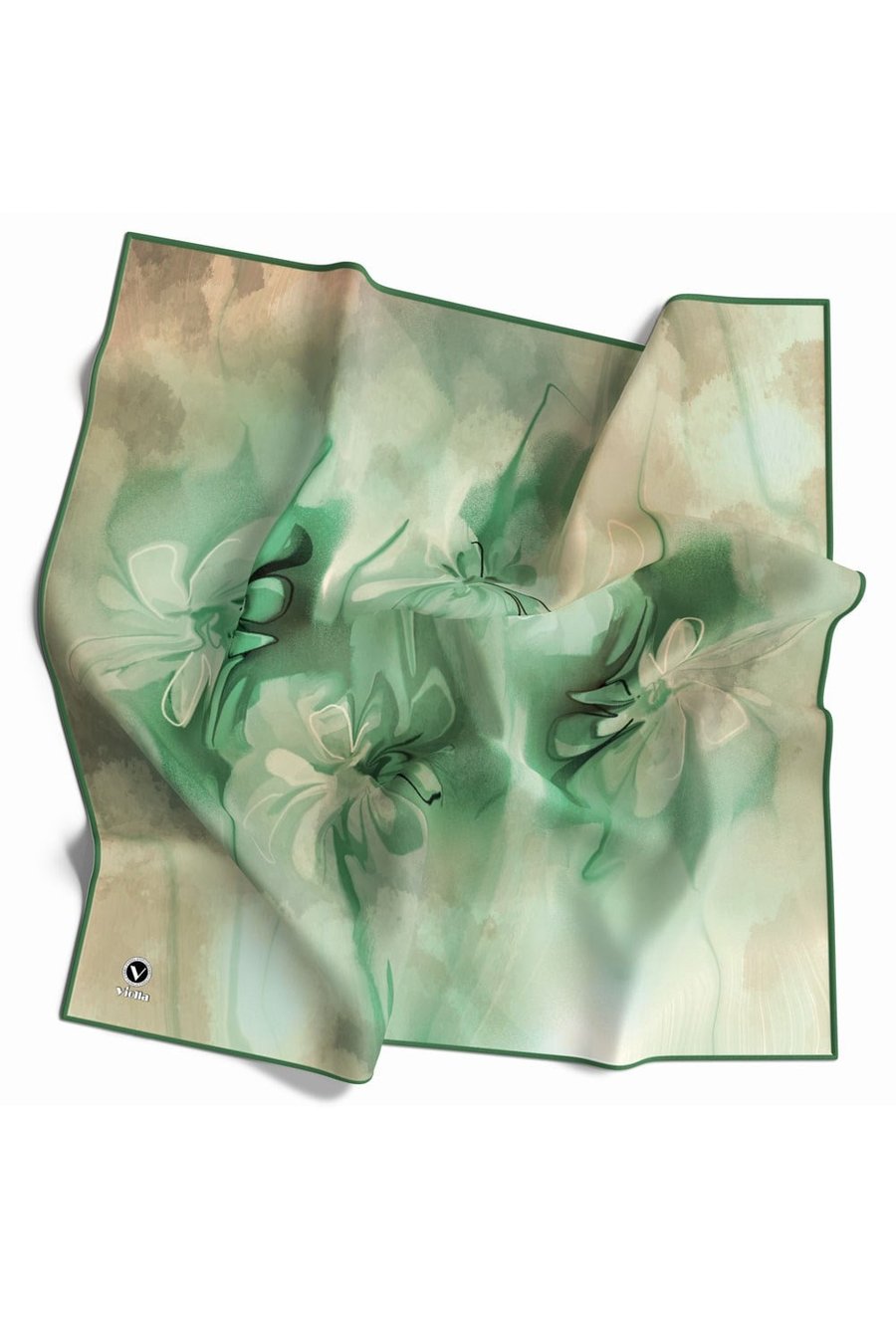 Twill Batik Çiçek Desenli Mint Yeşili Renkli 90x90 Eşarp (İpek İçermez) Kenar Dikiş Şekli El Dikişli